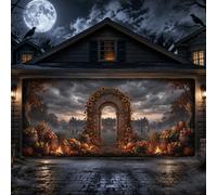 Cubierta para puerta de garaje con diseño de arco de cosecha otoñal, 157 x | Arco de girasol, decoración de puerta de garaje, tema de cosecha rústica, paisaje nocturno humorado, exterior de otoño