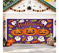 Cubierta para puerta de garaje con diseño de calabazas, fantasma, hoja de fantasma, Halloween, violeta, decoración del hogar, jardín, patio, exterior, interior, fiesta, telón de fondo, 157 x 71