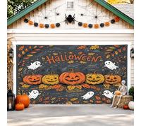 Cubierta para puerta de garaje con diseño de calabazas, hoja fantasma, Halloween, naranja, decoración del hogar, jardín, patio, exterior, interior, fiesta, telón de fondo, 157 x 71 pulgadas
