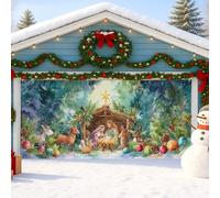 Cubierta para puerta de garaje con escena de belén, coloridas decoraciones de invierno al aire libre para Navidad, decoración de fondo festiva de 157 x 71 pulgadas