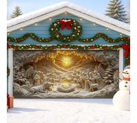 Cubierta para puerta de garaje con escena de belén, decoración rústica de paisaje de invierno, decoraciones de Navidad al aire libre para temporada de vacaciones, 157 x 71 pulgadas