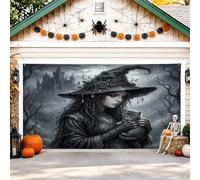 Cubierta para puerta de garaje de bruja, castillo gótico oscuro de Halloween, telón de fondo negro para puerta de garaje, decoración del hogar, patio, jardín, exterior, fiesta, 157 x 71 pulgadas