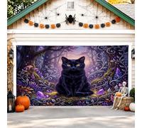 Cubierta para puerta de garaje de gato, vides de cristales místicos de Halloween, decoración negra de puerta de garaje, decoración del hogar para patio, exterior, interior, fiesta, telón de fondo de