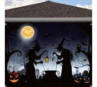 Cubierta para Puerta de Garaje de Halloween, 13 x 6 pies, telón de Fondo de Brujas espeluznantes de Halloween con Ganchos y Cuerda para Fondo de fotografía de Interiores y Exteriores, Decor