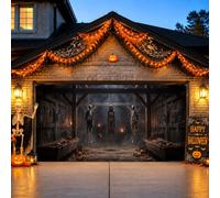 Cubierta para puerta de garaje de Halloween de 157 x 71 pulgadas, escena | Escena de granero embrujado, decoraciones de puerta de garaje, esqueletos colgantes, ambiente espeluznante, tema de terror