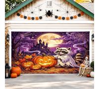 Cubierta para puerta de garaje de mapache, calabazas juguetonas, castillo de Halloween, cubierta de pared naranja para fiesta, decoración del hogar, jardín, patio, exterior, interior, fiesta, telón de