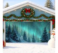 Cubierta para puerta de garaje del país de las maravillas de invierno, decoración al aire libre, decoración de Navidad, fondo de fiesta festiva, 157 x 71 pulgadas
