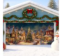 Cubierta para puerta de garaje del país de las maravillas de invierno, decoración festiva de pueblo nevado, decoración navideña para exteriores e interiores, 157 x 71 pulgadas