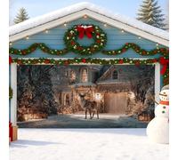 Cubierta para puerta de garaje del país de las maravillas de invierno, decoración rústica de ciervos, decoración navideña al aire libre, accesorio festivo de temporada para el hogar, 157 x 71 pulgadas