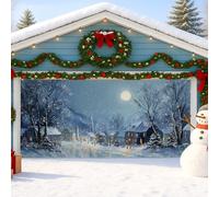 Cubierta para puerta de garaje del país de las maravillas de invierno, decoraciones de pueblo nevado escénico, decoración de Navidad al aire libre, fondo festivo de fiesta de temporada de 157 x 71