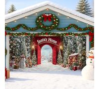 Cubierta para puerta de garaje del país de las maravillas de invierno, muñeco de nieve festivo y árbol de Navidad, decoración al aire libre, telón de fondo de fiesta de Navidad para interiores y