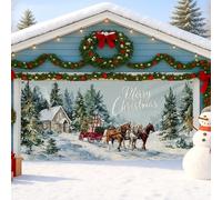 Cubierta para puerta de garaje del país de las maravillas de invierno, paisaje rústico nevado, decoración de puerta de garaje grande, decoración de fiesta de vacaciones al aire libre e interior, 157 x