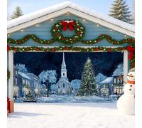 Cubierta para puerta de garaje del país de las maravillas de invierno, pueblo nevado bajo el cielo nocturno, decoración grande para puerta de garaje, decoración de fondo de fiesta de Navidad para