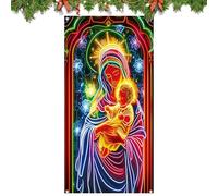 Cubierta para puerta de Natividad - Pancarta religiosa de Navidad para puerta delantera, tapiz de escena de nacimiento de Jesús, color festivo vibrante, ideal para exteriores, hogar, porche, iglesia,