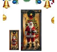 Cubierta para puerta de Navidad, 35,4 x 70,8 pulgadas, diseño de Papá Noel y animales, decoración de entrada plana 2D para la puerta de entrada y fiesta interior | Fondo festivo de invierno para el