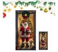 Cubierta para puerta de perro Papá Noel - Telón de fondo navideño de 35.4 x 70.8 pulgadas, decoración de puerta delantera plana 2D, acento festivo de vacaciones de invierno, colgante para interiores y