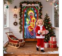 Cubierta Para Puerta Principal De Navidad,89x180cm Fondo Festivo Fluorescente Para Puerta Principal - Decoración De Bandera Para Fiestas Festivas,Para Interior Exterior Hogar Fiesta Invierno Porche De