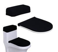 Cubierta para tapa de inodoro y tapa de tanque de inodoro, bordes elásticos, fundas de baño suaves para tapas de baño alargadas oblongas estándar, redondas, alargadas, lavables (negro)