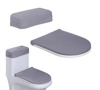 Cubierta para tapa de inodoro y tapa de tanque de inodoro, bordes elásticos, fundas de baño suaves para tapas de baño alargadas redondas estándar oblongas, lavables (gris)