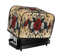 Cubierta para tostadora con diseño de hojas negras y flores rojas grandes, 2 rebanadas de cocina, con bolsillos, protección contra el polvo y las huellas dactilares
