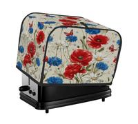 Cubierta para tostadora de 4 rebanadas, impermeable, para hacer pan, acuarela, floral, amapolas rojas, crisantemo, margarita, cubierta para electrodomésticos pequeños para protección contra el polvo y