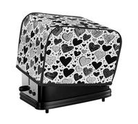 Cubierta para tostadora de 4 rebanadas, impermeable, para hacer pan, protección contra el polvo y las huellas dactilares con corazones blancos y negros