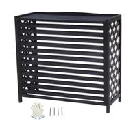 Cubierta para unidad de aire acondicionado exterior, madera con maceta, 4 paneles, instalación sin excavación, elegante diseño negro, se adapta a aire acondicionado de 115 x 54 x 95 cm.