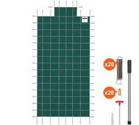 Cubierta rectangular de seguridad para piscina, 16 x 32 pies, sección de escalón verde, 4 x 8 pies, invierno al aire libre