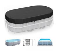 Cubierta rectangular para piscina, 420D, resistente, protector de piscina sobre el suelo para invierno, lluvia y escombros, negro, 7 x 10 pies