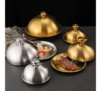 Cubierta redonda de acero inoxidable para servir carne para barbacoa Teppanyaki compatible con tapa de plato para presentación de mesa (17 cm, plateado)
