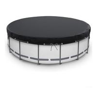 Cubierta redonda para piscina sobre el suelo con clavos y cuerdas resistentes al viento, diseñada para estabilidad y protección contra hojas, suciedad y clima duro (7 pies (14 pies)