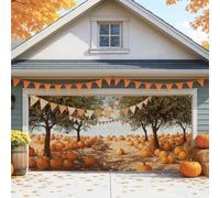 Cubierta rústica de calabaza para puerta de garaje, grandes decoraciones de cosecha de otoño, decoración de fiesta de otoño al aire libre e interior, 157 x 71 pulgadas