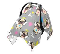 Cubierta solar para cochecito de bebé, protección UV, red para cochecito, accesorios de viaje, ángel pug amor