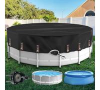Cubierta solar redonda para piscinas sobre el suelo con sistema patentado de ajuste de trinquete, poliéster Oxford resistente al desgarro, 330 libras, color negro - 10/12/14/15/1 (16 pies)