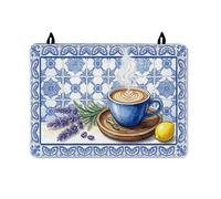 Cubierta superior de estufa de café para estufa eléctrica, mediterráneo rústico, lavanda, limón, primavera, azul, goma, antideslizante, cubierta superior de vidrio para cocina, decoración de encimera