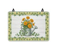 Cubierta superior de estufa de regadera para estufa eléctrica, hiedra rústica de caléndula amarilla, lavable, impermeable, cubierta para caravana para espacios de cocina pequeños, decoración de