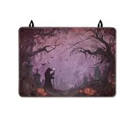 Cubierta superior de estufa de tumba para estufa eléctrica, Halloween, gótico, murciélago, calabaza, Halloween, violeta, superficie de poliuretano, cubierta de caravana para espacios de cocina