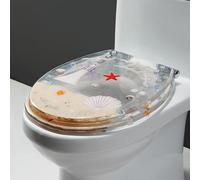 Cubierta transparente para tapa de inodoro con bisagras cromadas, diseño 3D Ocean, asiento redondo estándar para inodoro para baño