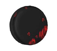 Cubierta universal de fibra de poliéster con fondo rojo y negro, cubierta de neumático de repuesto, para SUV, camión, remolque y muchos vehículos