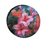 Cubierta universal para llantas de repuesto para plantas tropicales, flores rosadas, cubierta impermeable, universal para remolques, protectores de neumáticos, neumáticos de viaje personalizados para