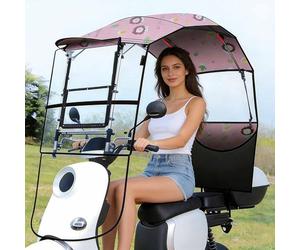 Cubierta Universal Parasol para Motocicleta, sombrilla para Scooter Totalmente Cerrada, Cortina Lluvia Transparente, toldo Plegable e Impermeable para cochera de Bicicletas eléctricas(Pink)