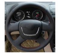 Cubierta Volante Coche para Skoda para Octavia 2009-2013 para Citigo 2011-2012 para Roomster para Fabia Protector Volante Cuero Artificial Negro Cosido A Mano(Light Blue Thread)