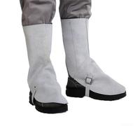Cubiertas de botas de soldadura resistentes al calor de cuero vacuno con correas seguras para protección del calzado en forja de corte de metal y seguridad en el trabajo industrial (blanco grisáceo)