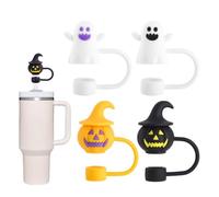 Cubiertas de paja de calabaza y fantasma | Tapa de paja de silicona | 4pcs lindas tapas de paja a prueba de polvo | Cubiertas reutilizables para la fiesta de Halloween y el uso diario, protege las beb