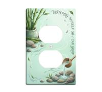Cubiertas de pared dúplex de bambú para baño, plato de pared Zen Nature, piedras de plástico verde primavera, placas de pared de tamaño estándar para enchufes eléctricos para sala de estar, dormitorio