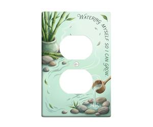 Cubiertas de pared dúplex de bambú para baño, plato de pared Zen Nature, piedras de plástico verde primavera, placas de pared de tamaño estándar para enchufes eléctricos para sala de estar, dormitorio