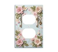 Cubiertas de pared dúplex de flores para baño, diseño floral vintage, hojas, primavera, melocotón, plástico, tamaño estándar, placas de pared para enchufes eléctricos para nuevo apartamento, hogar