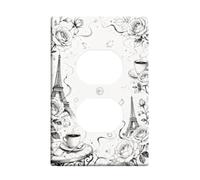 Cubiertas de pared dúplex de la Torre de París, elegante taza de café rosa vintage, plástico negro, tamaño estándar, cubiertas decorativas para toma de corriente para dormitorio, baño, cocina