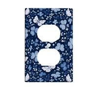 Cubiertas de pared dúplex de mariposa, placa de pared con flores de naturaleza floral, trébol de primavera, azul marino, de plástico, tamaño estándar, doble toma de corriente, para recámara, baño