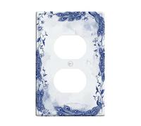Cubiertas de pared dúplex de pavo real, elegantes y tradicionales de plástico azul con remolino floral azul, tamaño estándar, cubiertas decorativas para toma de corriente para dormitorio, baño, cocina